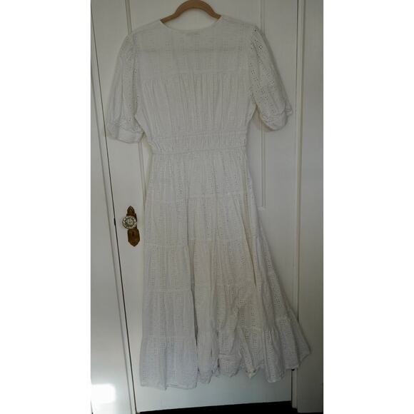 Joe’s Jeans Illana Broderie Dress White Eyelet V-Neck Midi Cotton Sz L - Picture 6 of 8